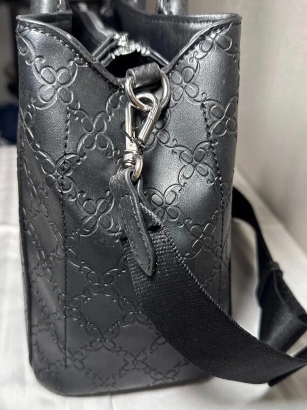 Nine West Black Embossed Satchel with Top Handles